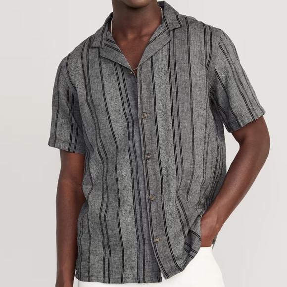 Set of 2 Men's Old Navy grey linen cotton short sleeve button‎ down shirt size L - Picture 3 of 11